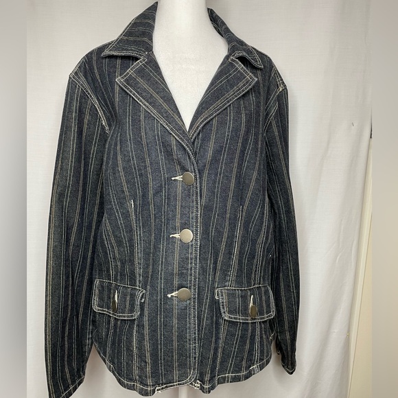 Venezia  Very Cool Women Striped Denim Jacket Size 18/20 - Picture 3 of 7